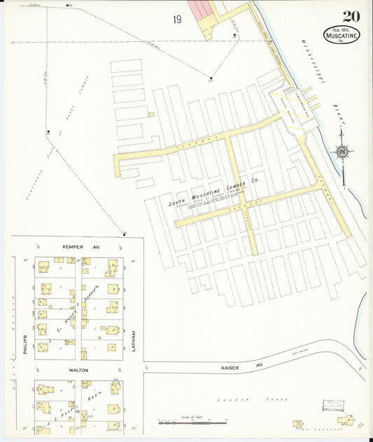 Sanborn Fire Insurance Map from Muscatine, Muscatine County, Iowa (1912), Sheet #0020 - Historic Sanborn Fire Insurance Map Print, vintage old map wall art