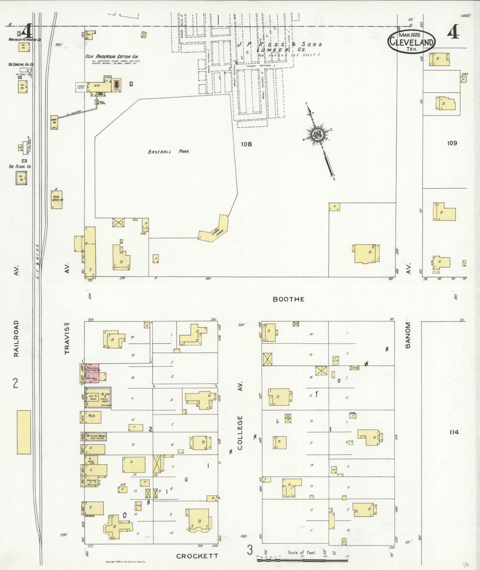 Sanborn Fire Insurance Map from Cleveland, Liberty County, Texas (1926), Sheet #0004 - Historic Sanborn Fire Insurance Map Print, vintage old map wall art, antique decor, genealogy gift, Texas Texas map