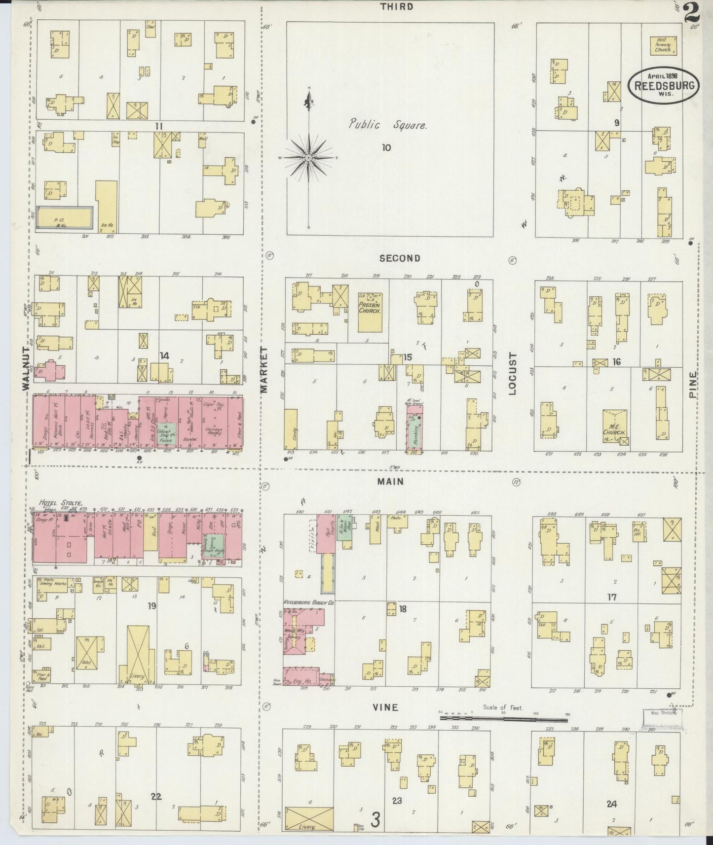 Sanborn Fire Insurance Map from Reedsburg, Sauk County, Wisconsin (1898), Sheet #0002 - Historic Sanborn Fire Insurance Map Print, vintage old map wall art, antique decor, genealogy gift, Wisconsin Wisconsin map