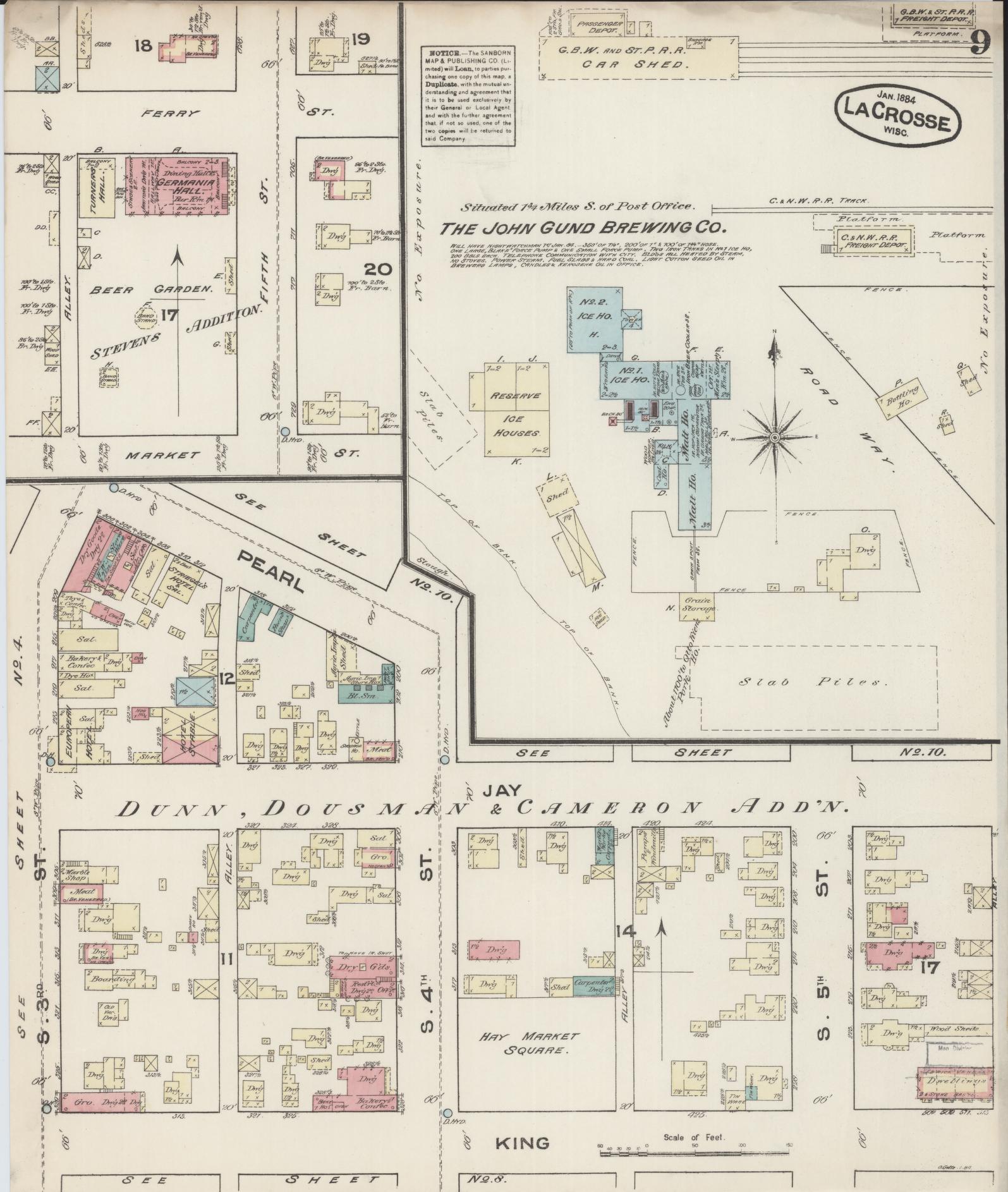 Sanborn Fire Insurance Map from La Crosse, La Crosse County, Wisconsin (1884), Sheet #0009 - Historic Sanborn Fire Insurance Map Print, vintage old map wall art, antique decor, genealogy gift, Wisconsin Wisconsin map