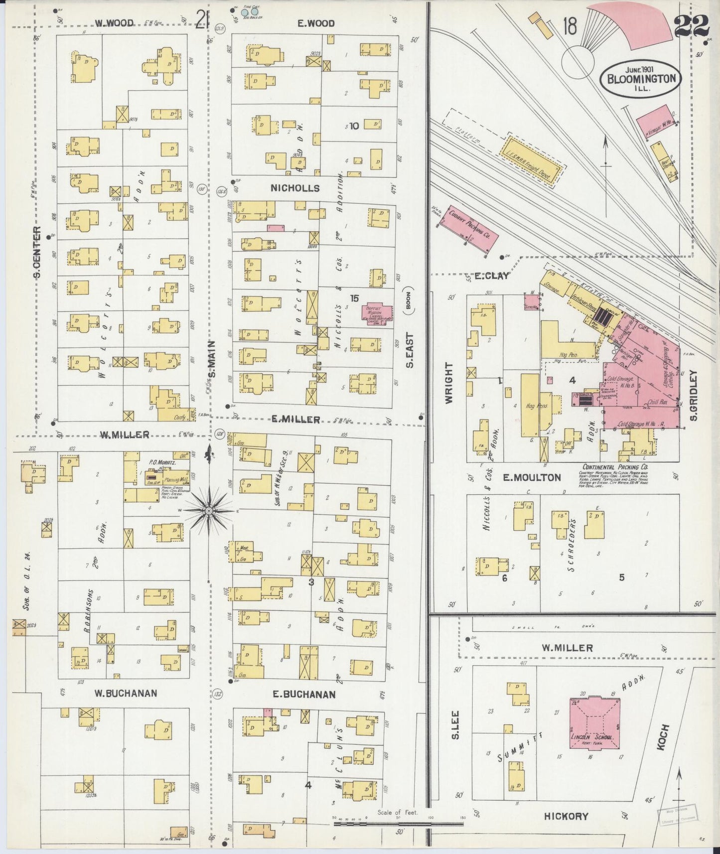 Sanborn Fire Insurance Map from Bloomington, McLean County, Illinois (1901), Sheet #0022 - Complete Map Set gallery image, historic Sanborn map, vintage wall art, Illinois Illinois
