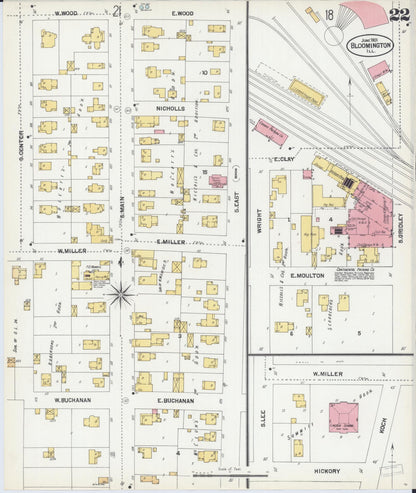 Sanborn Fire Insurance Map from Bloomington, McLean County, Illinois (1901), Sheet #0022 - Complete Map Set gallery image, historic Sanborn map, vintage wall art, Illinois Illinois