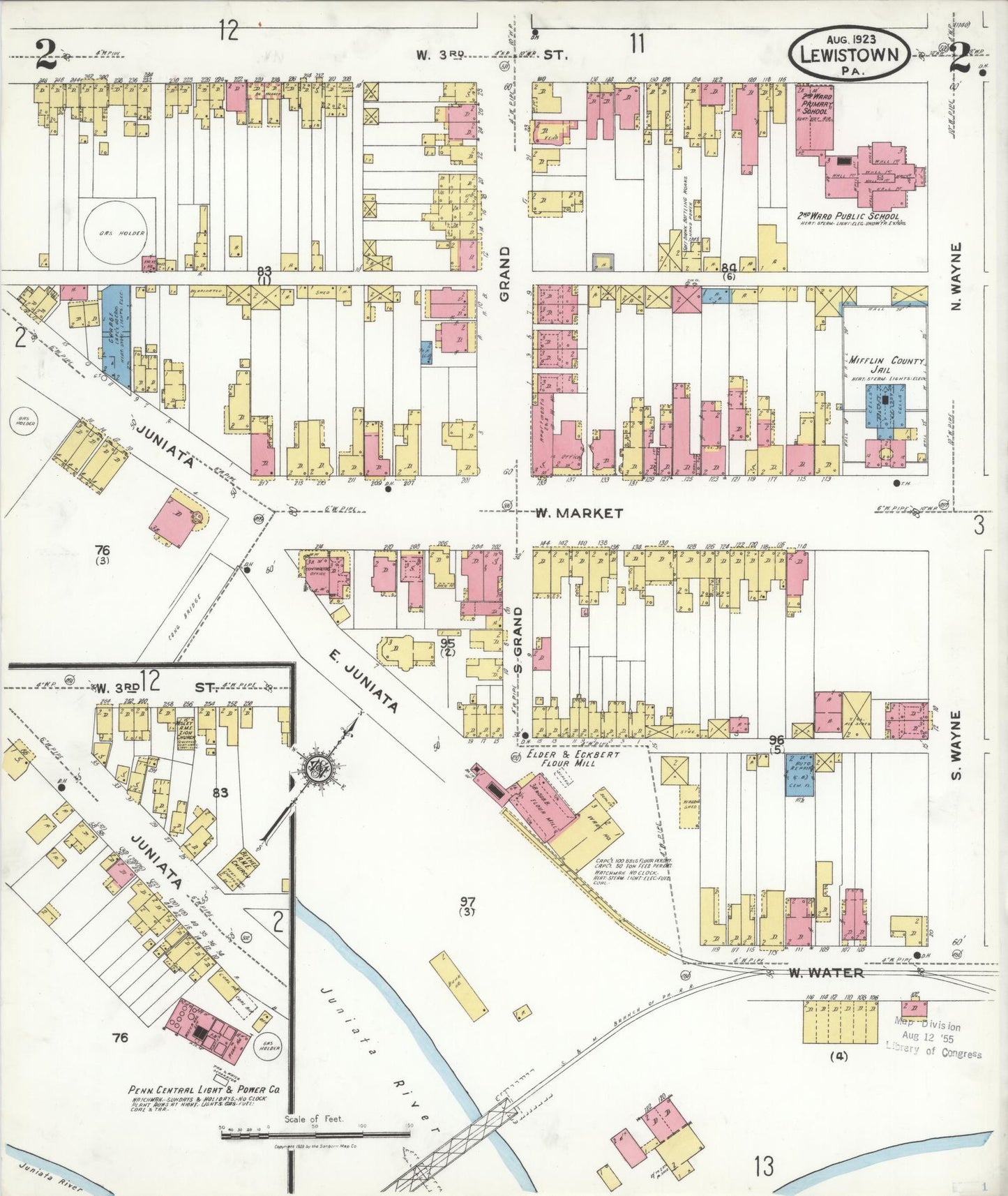 Sanborn Fire Insurance Map from Lewistown, Mifflin County, Pennsylvania (1923), Sheet #0002 - Complete Map Set gallery image, historic Sanborn map, vintage wall art, Pennsylvania Pennsylvania