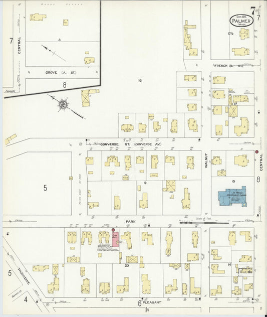 Sanborn Fire Insurance Map from Palmer, Hampden County, Massachusetts (1911), Sheet #0007 - Historic Sanborn Fire Insurance Map Print, vintage old map wall art, antique decor, genealogy gift, Massachusetts Massachusetts map