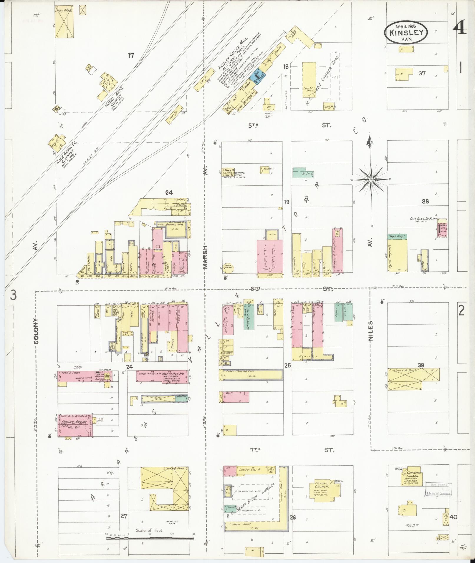 Sanborn Fire Insurance Map from Kinsley, Edwards County, Kansas (1905), Sheet #0004 - Historic Sanborn Fire Insurance Map Print, vintage old map wall art, antique decor, genealogy gift, Kansas Kansas map