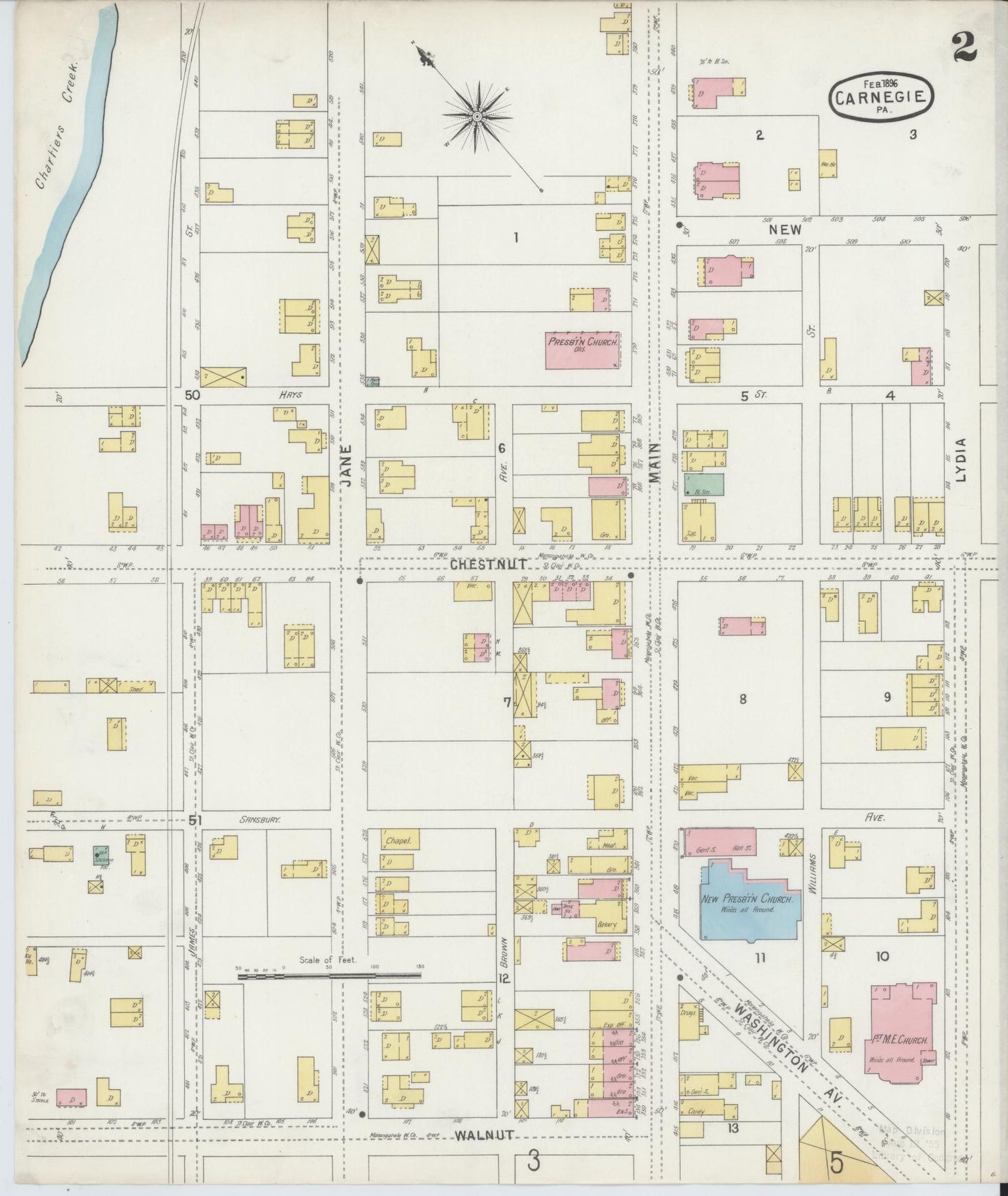 Sanborn Fire Insurance Map from Carnegie, Allegheny County, Pennsylvania (1896), Sheet #0002 - Historic Sanborn Fire Insurance Map Print, vintage old map wall art, antique decor, genealogy gift, Pennsylvania Pennsylvania map