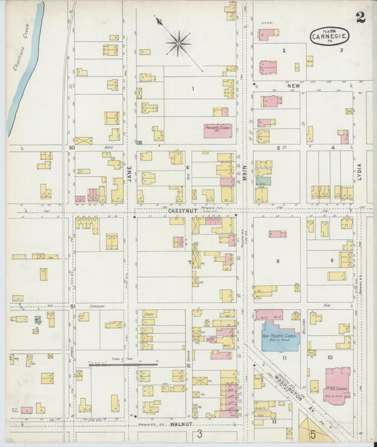 Sanborn Fire Insurance Map from Carnegie, Allegheny County, Pennsylvania (1896), Sheet #0002 - Historic Sanborn Fire Insurance Map Print, vintage old map wall art, antique decor, genealogy gift, Pennsylvania Pennsylvania map