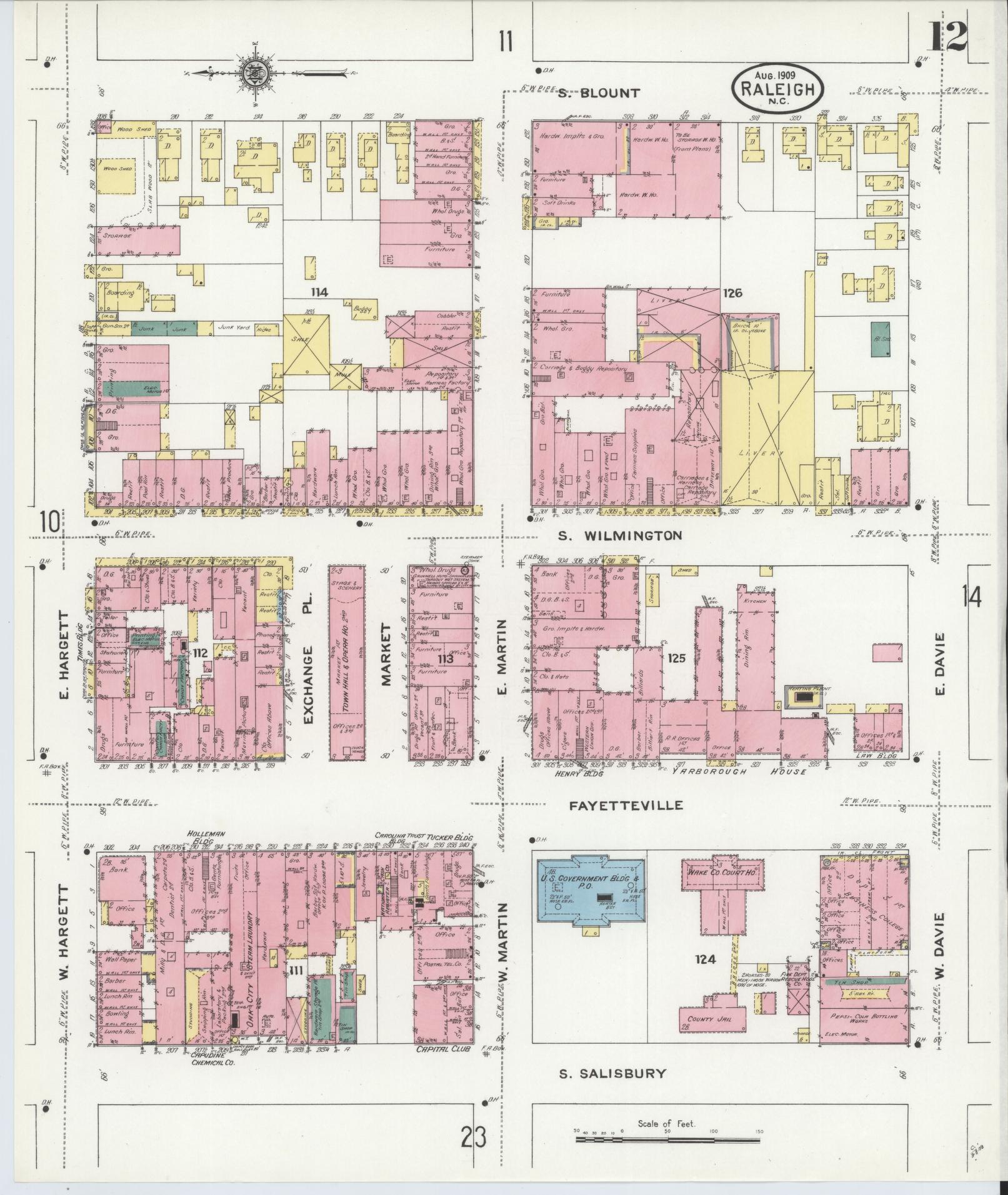 Sanborn Fire Insurance Map from Raleigh, Wake County, North Carolina (1909), Sheet #0012 - Complete Map Set gallery image, historic Sanborn map, vintage wall art, North Carolina North Carolina