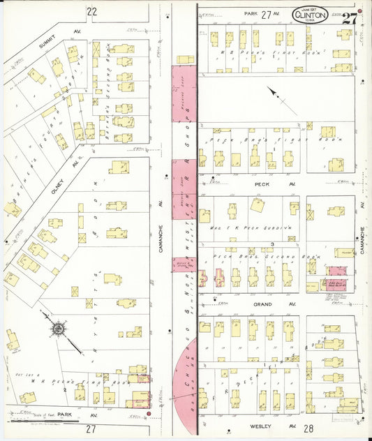 Sanborn Fire Insurance Map from Clinton, Clinton County, Iowa (1917), Sheet #0027 - Historic Sanborn Fire Insurance Map Print, vintage old map wall art