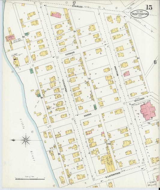 Sanborn Fire Insurance Map from Huntington, Huntington County, Indiana (1904), Sheet #0015 - Historic Sanborn Fire Insurance Map Print, vintage old map wall art, antique decor, genealogy gift, Indiana Indiana map