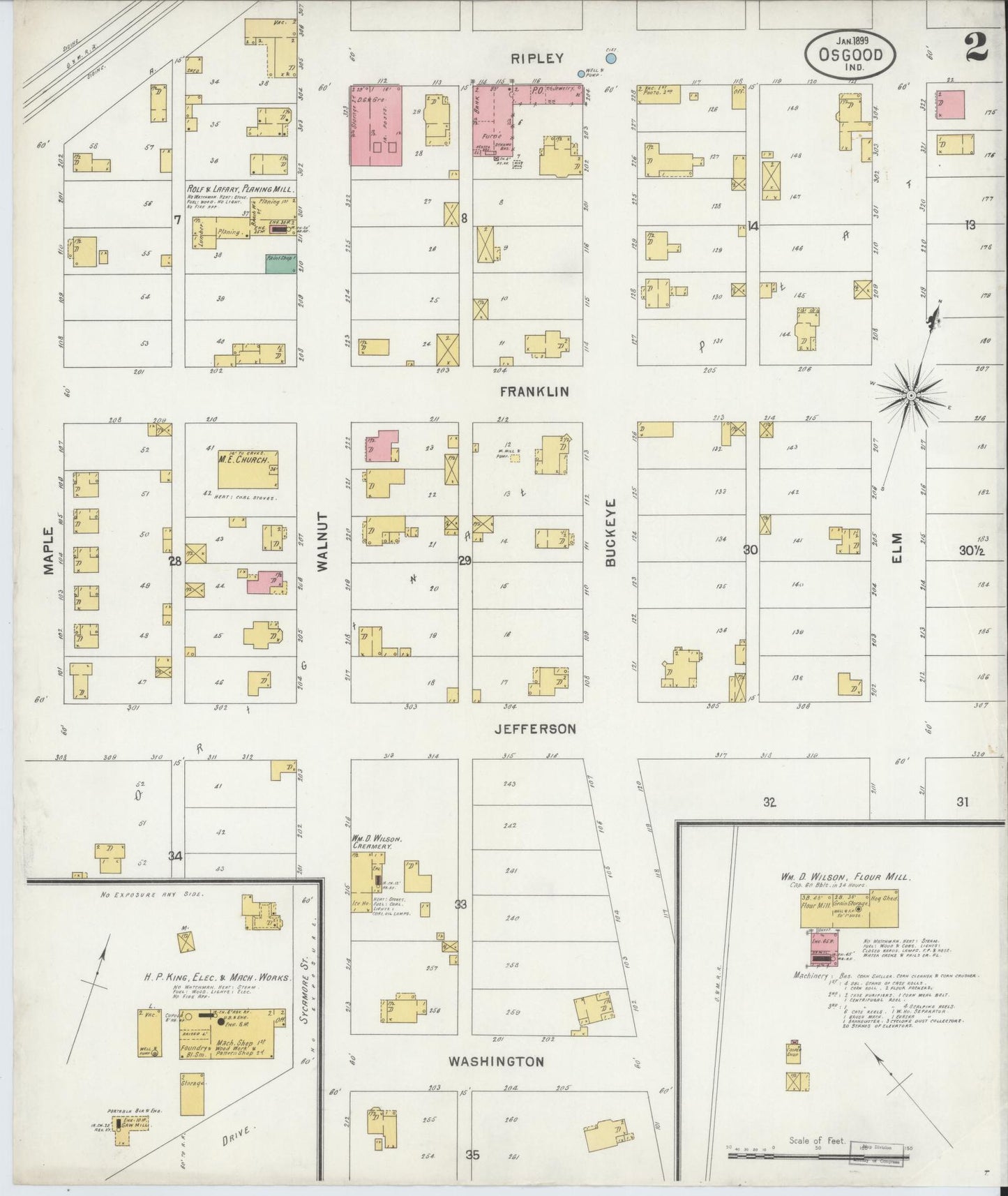 Sanborn Fire Insurance Map from Osgood, Ripley County, Indiana (1899), Sheet #0002 - Complete Map Set gallery image, historic Sanborn map, vintage wall art, Indiana Indiana