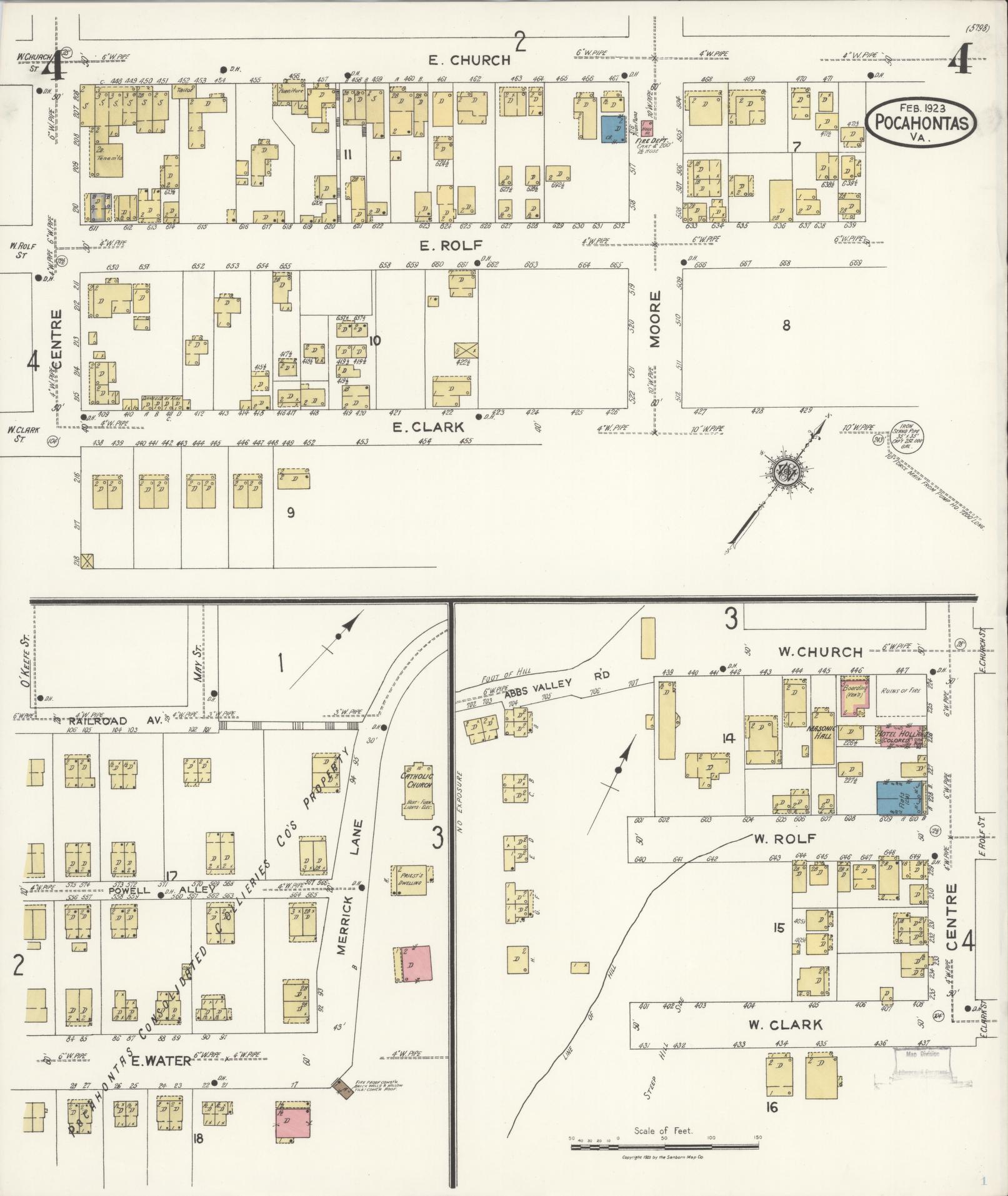 Sanborn Fire Insurance Map from Pocahontas, Tazewell County, Virginia (1923), Sheet #0004 - Complete Map Set gallery image, historic Sanborn map, vintage wall art, Virginia Virginia