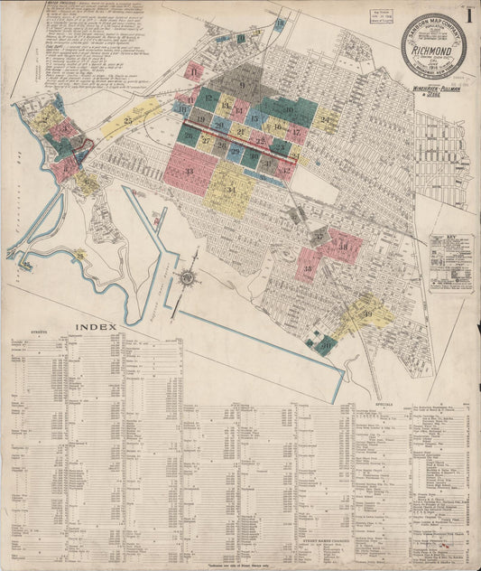 Sanborn Fire Insurance Map from Richmond, Contra Costa County, California (1916), Sheet #0001 - Complete Map Set gallery image, historic Sanborn map, vintage wall art, California California
