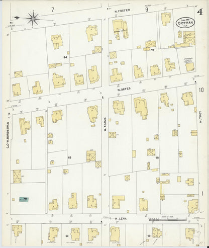Sanborn Fire Insurance Map from Dothan, Houston County, Alabama (1907), Sheet #0004 - Complete Map Set gallery image, historic Sanborn map, vintage wall art, Alabama Alabama