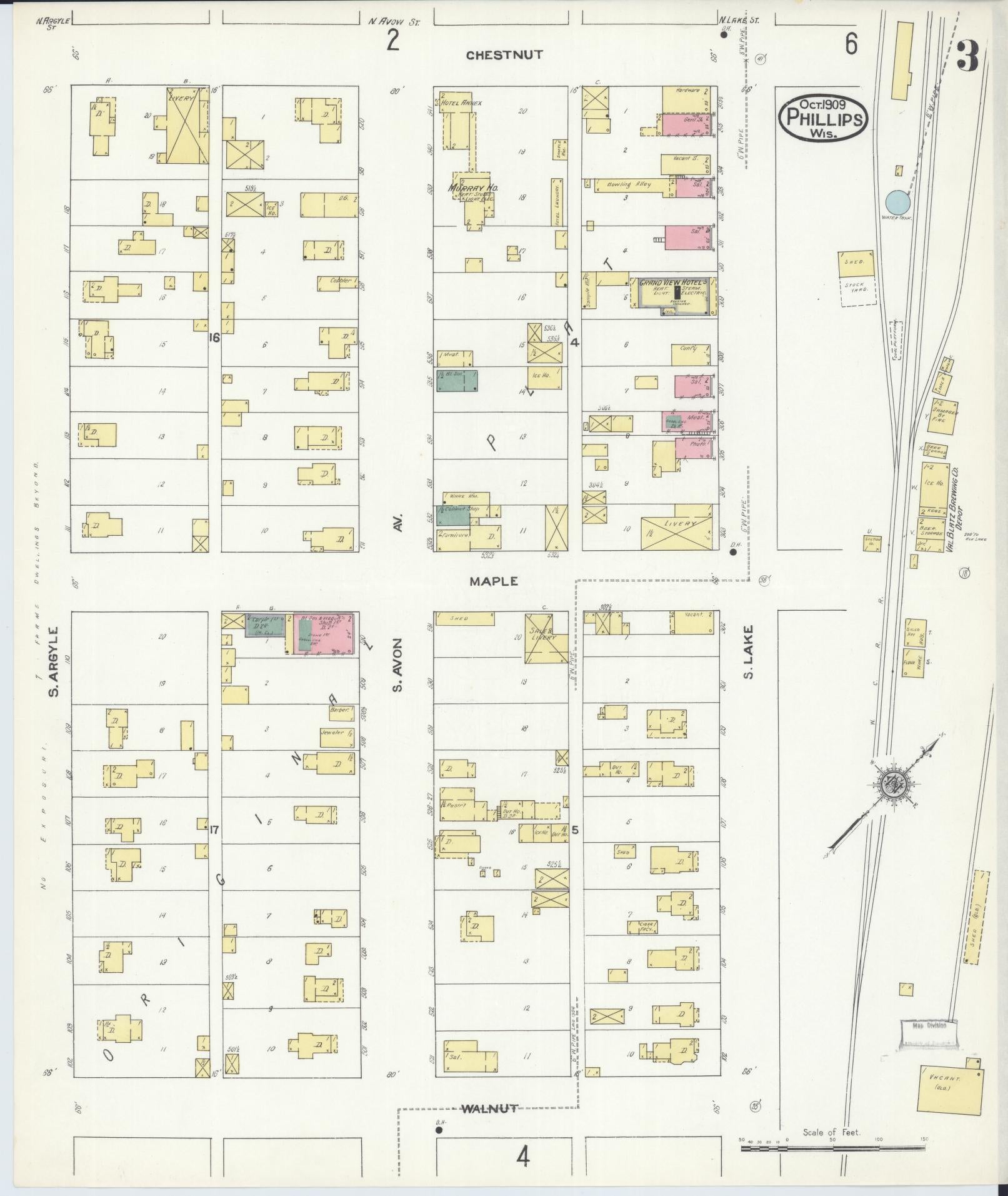 Sanborn Fire Insurance Map from Phillips, Price County, Wisconsin (1909), Sheet #0003 - Complete Map Set gallery image, historic Sanborn map, vintage wall art, Wisconsin Wisconsin