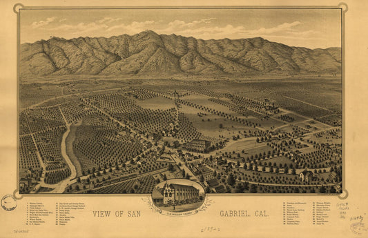 View of San Gabriel, Cal. (1893) – Historic Bird’s-Eye View Panorama Print