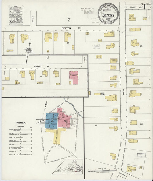 Sanborn Fire Insurance Map from Boykins, Southampton County, Virginia (1921), Sheet #0001 - Historic Sanborn Fire Insurance Map Print, vintage old map wall art, antique decor, genealogy gift, Virginia Virginia map