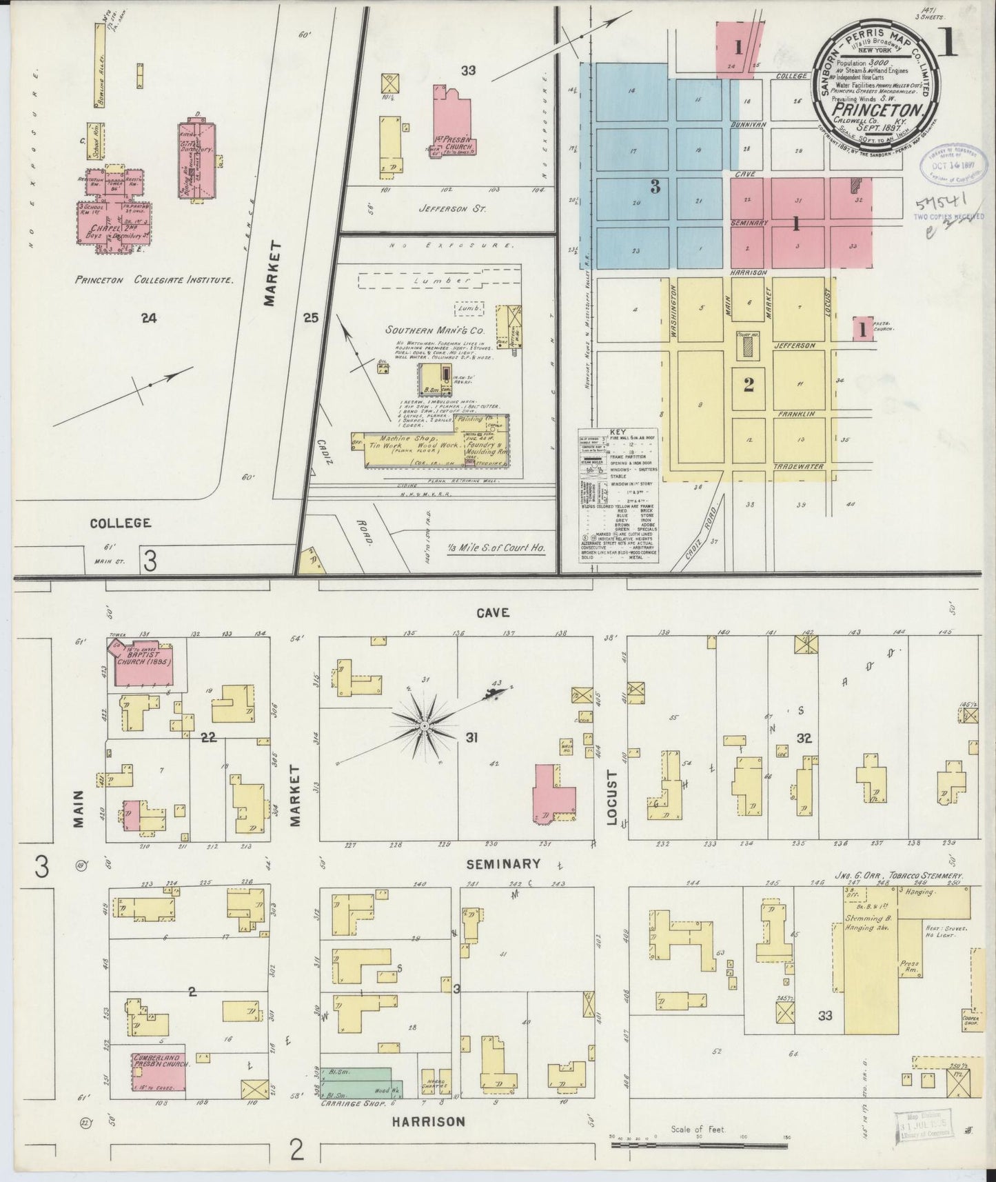 Sanborn Fire Insurance Map from Princeton, Caldwell County, Kentucky (1897), Sheet #0001 - Complete Map Set gallery image, historic Sanborn map, vintage wall art, Kentucky Kentucky
