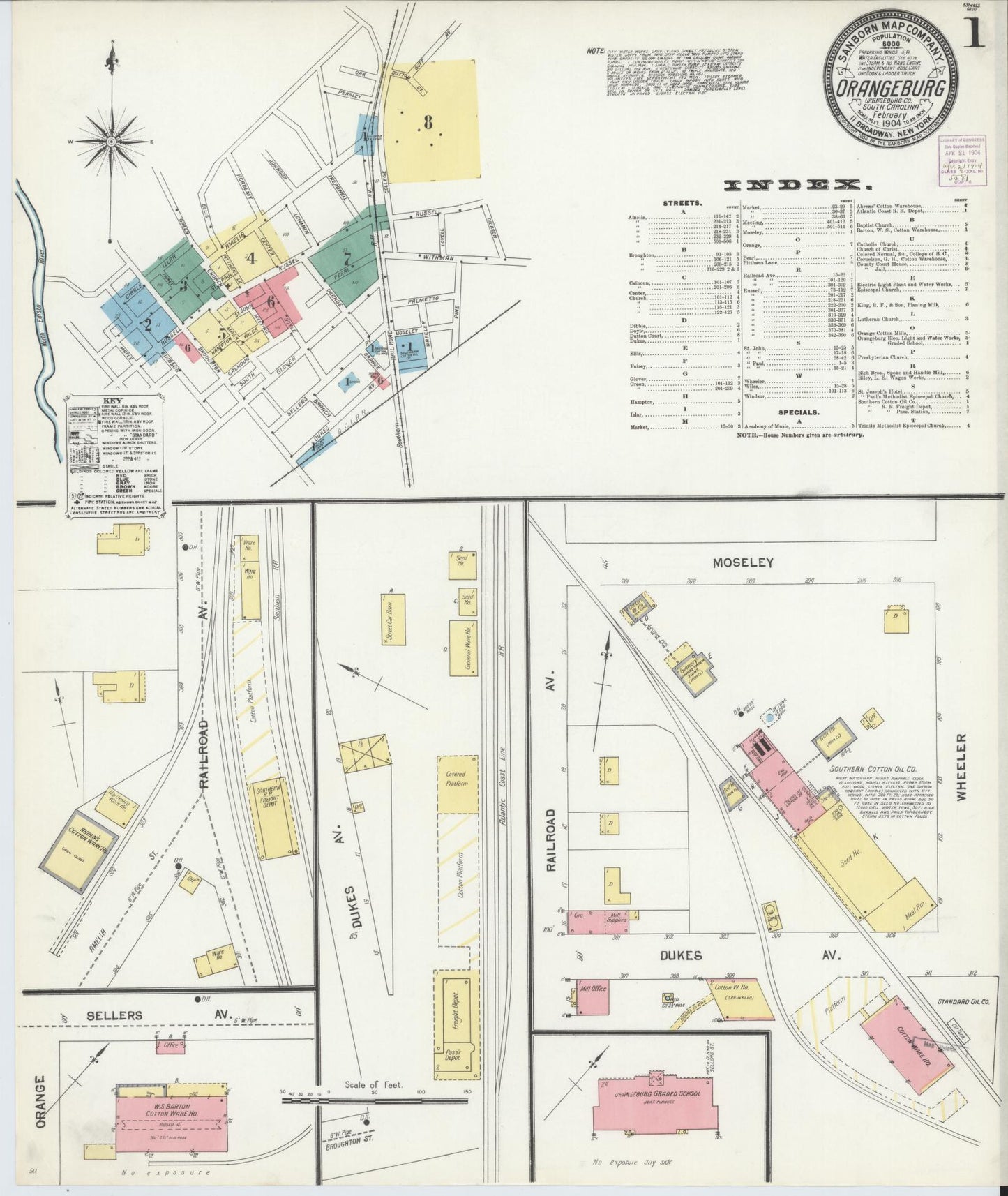 Sanborn Fire Insurance Map from Orangeburg, Orangeburg County, South Carolina. (1904) – Historic Sanborn Fire Insurance Map Print