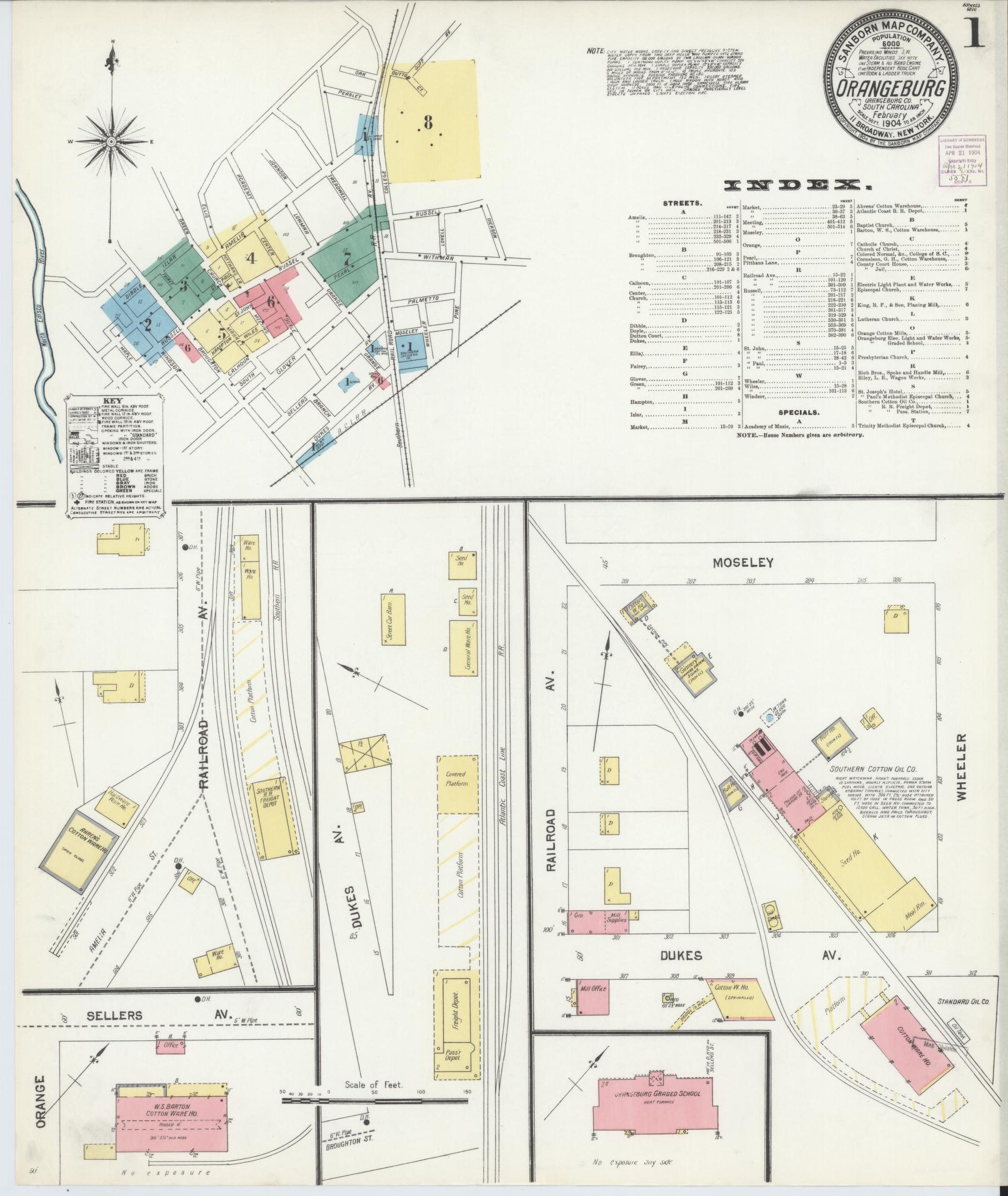 Sanborn Fire Insurance Map from Orangeburg, Orangeburg County, South Carolina. (1904) – Historic Sanborn Fire Insurance Map Print