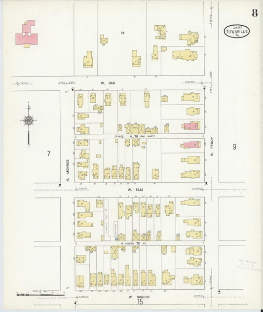 Sanborn Fire Insurance Map from Titusville, Crawford County, Pennsylvania (1912), Sheet #0008 - Historic Sanborn Fire Insurance Map Print, vintage old map wall art, antique decor, genealogy gift, Pennsylvania Pennsylvania map
