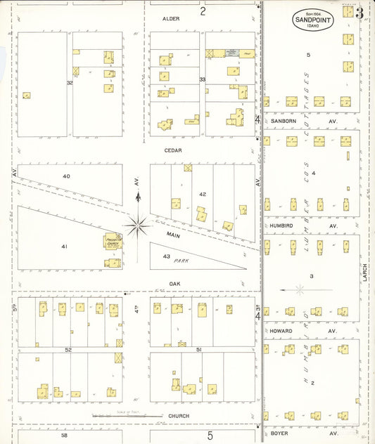 Sanborn Fire Insurance Map from Sandpoint, Bonner County, Idaho (1904), Sheet #0003 - Historic Sanborn Fire Insurance Map Print, vintage old map wall art, antique decor, genealogy gift, Idaho Idaho map