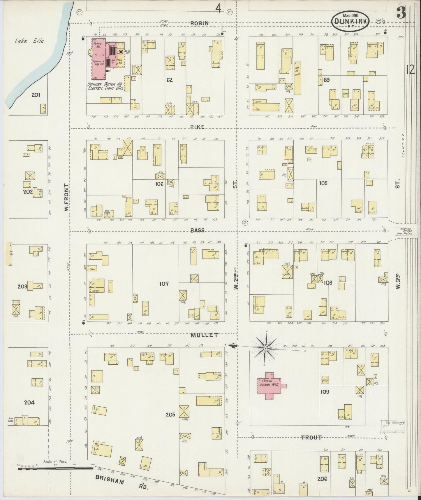 Sanborn Fire Insurance Map from Dunkirk, Chautauqua County, New York (1898), Sheet #0003 - Complete Map Set gallery image, historic Sanborn map, vintage wall art, New York New York