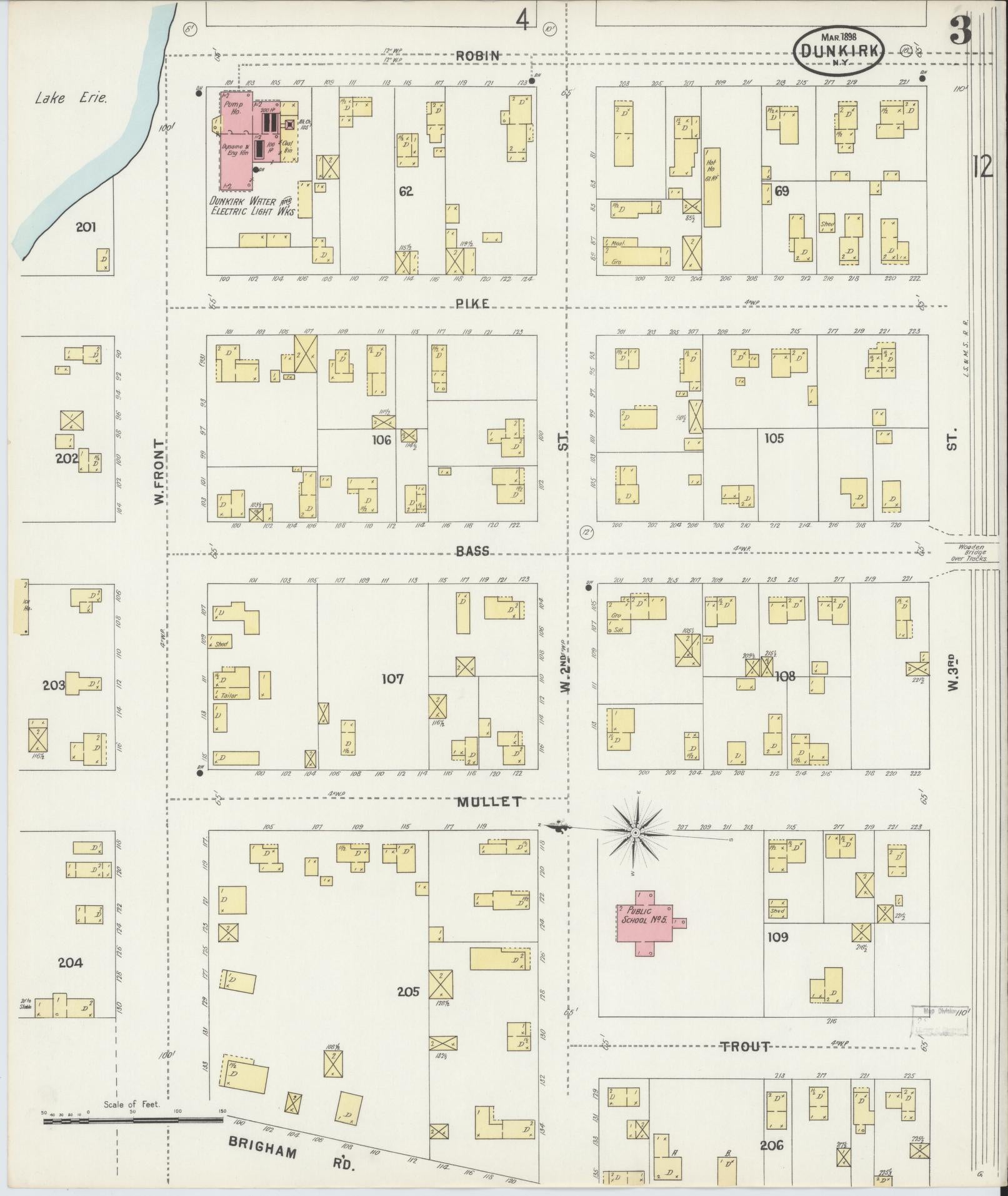 Sanborn Fire Insurance Map from Dunkirk, Chautauqua County, New York (1898), Sheet #0003 - Complete Map Set gallery image, historic Sanborn map, vintage wall art, New York New York