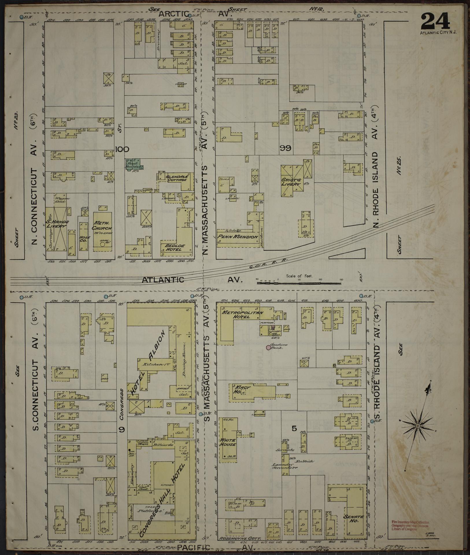 Sanborn Fire Insurance Map from Atlantic City, Atlantic County, New Jersey (1886), Sheet #0024 - Complete Map Set gallery image, historic Sanborn map, vintage wall art, New Jersey New Jersey