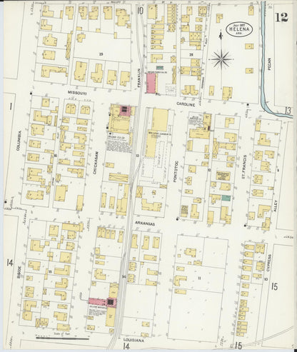 Sanborn Fire Insurance Map from Helena, Phillips County, Arkansas (1907), Sheet #0012 - Complete Map Set gallery image, historic Sanborn map, vintage wall art, Arkansas Arkansas