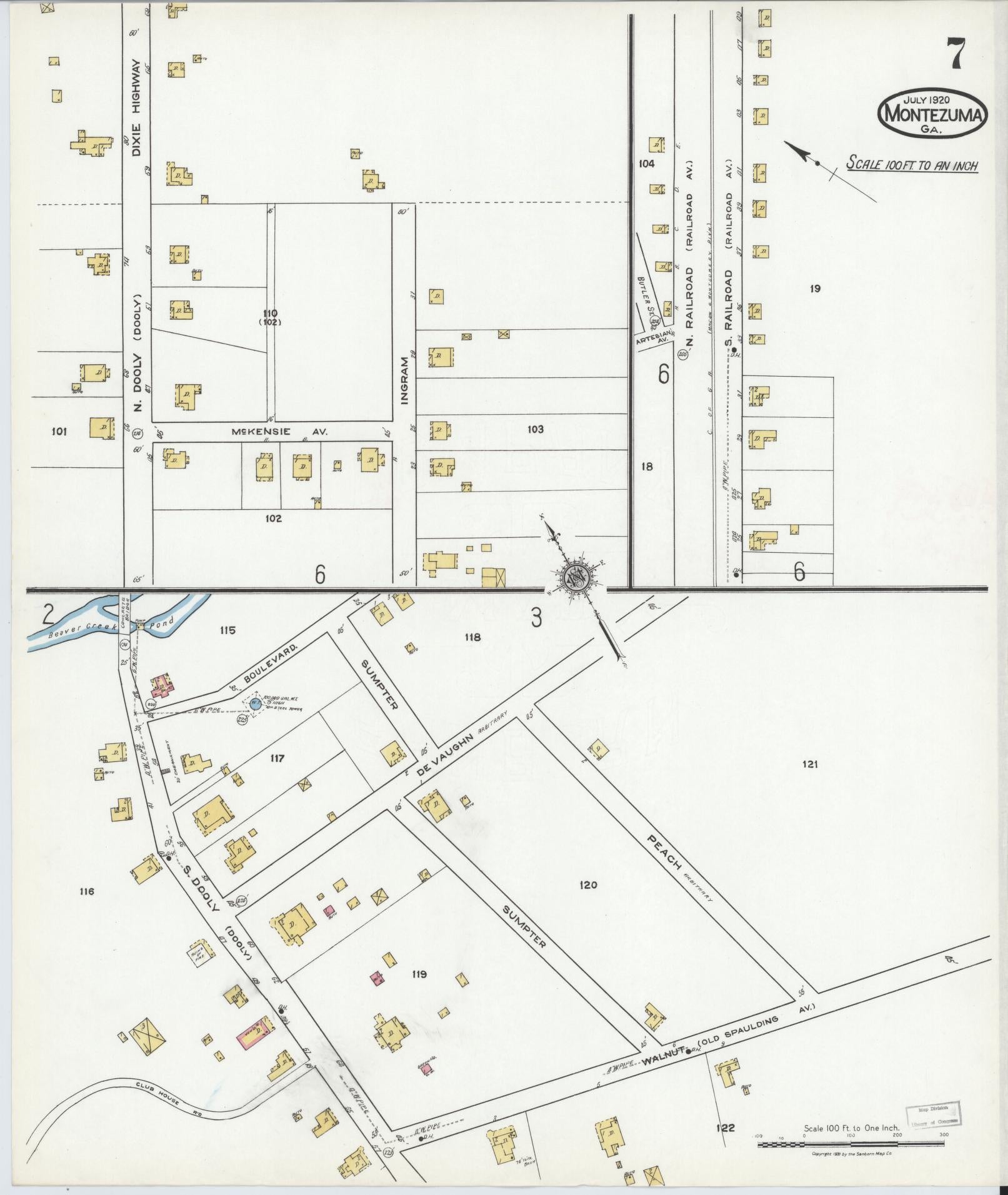 Sanborn Fire Insurance Map from Montezuma, Macon County, Georgia (1920), Sheet #0007 - Complete Map Set gallery image, historic Sanborn map, vintage wall art, Georgia Georgia