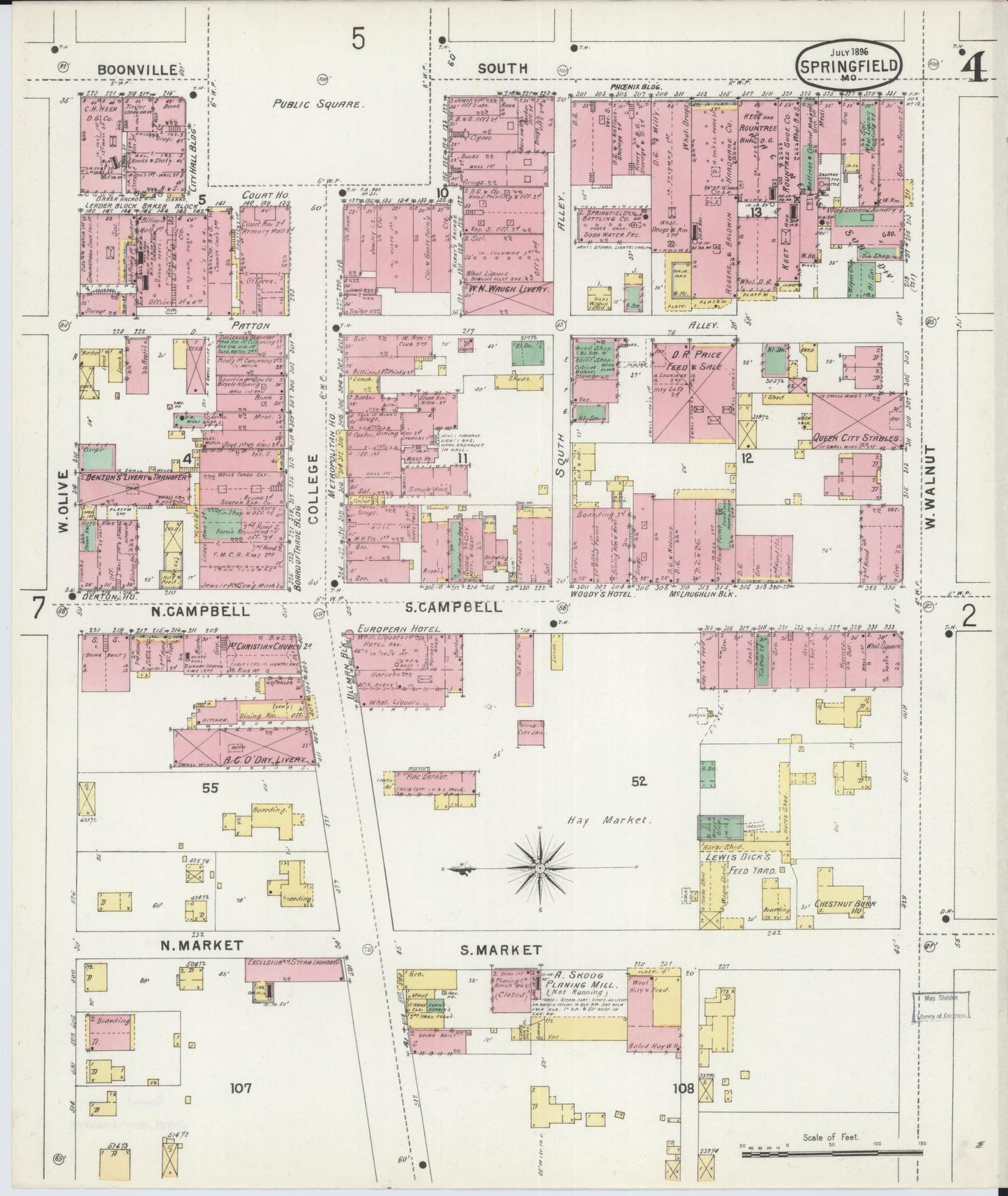 Sanborn Fire Insurance Map from Springfield, Greene County, Missouri (1896), Sheet #0004 - Complete Map Set gallery image, historic Sanborn map, vintage wall art, Missouri Missouri