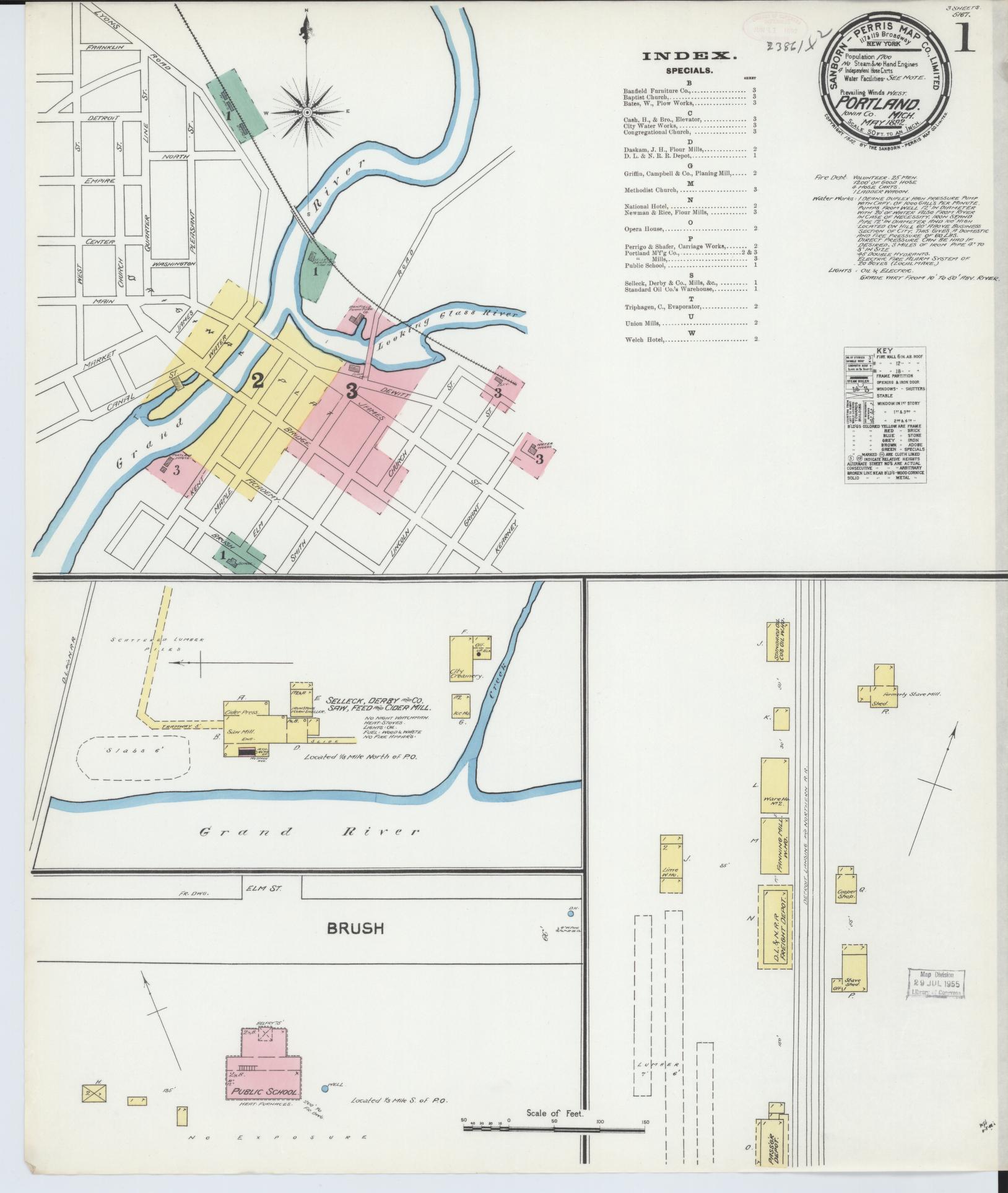 Sanborn Fire Insurance Map from Portland, Ionia County, Michigan (1892), Sheet #0001 - Historic Sanborn Fire Insurance Map Print, vintage old map wall art, antique decor, genealogy gift, Michigan Michigan map