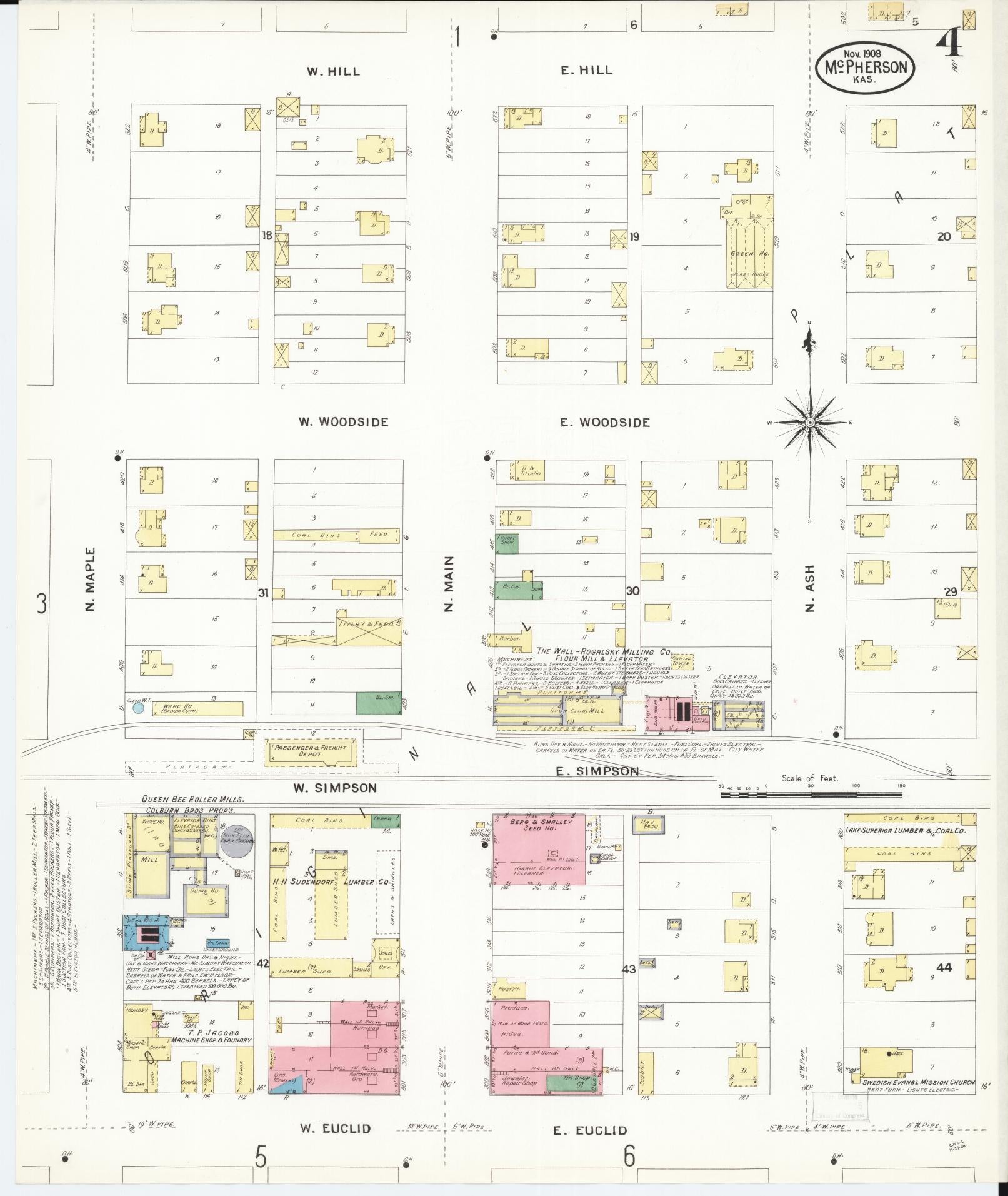 Sanborn Fire Insurance Map from Mcpherson, Mcpherson County, Kansas (1908), Sheet #0004 - Complete Map Set gallery image, historic Sanborn map, vintage wall art, Kansas Kansas