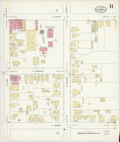 Sanborn Fire Insurance Map from Goldsboro, Wayne County, North Carolina (1913), Sheet #0011 - Historic Sanborn Fire Insurance Map Print, vintage old map wall art, antique decor, genealogy gift, North Carolina North Carolina map