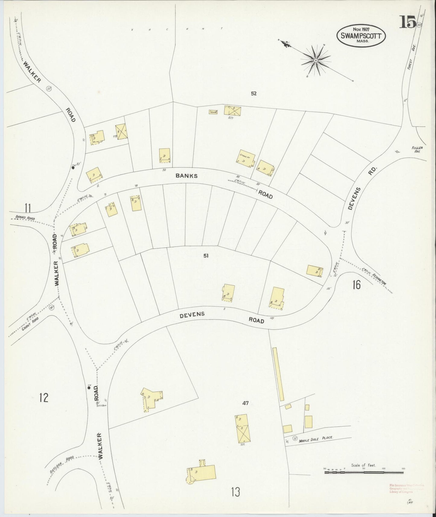 Sanborn Fire Insurance Map from Swampscott, Essex County, Massachusetts (1907), Sheet #0015 - Historic Sanborn Fire Insurance Map Print, vintage old map wall art, antique decor, genealogy gift, Massachusetts Massachusetts map
