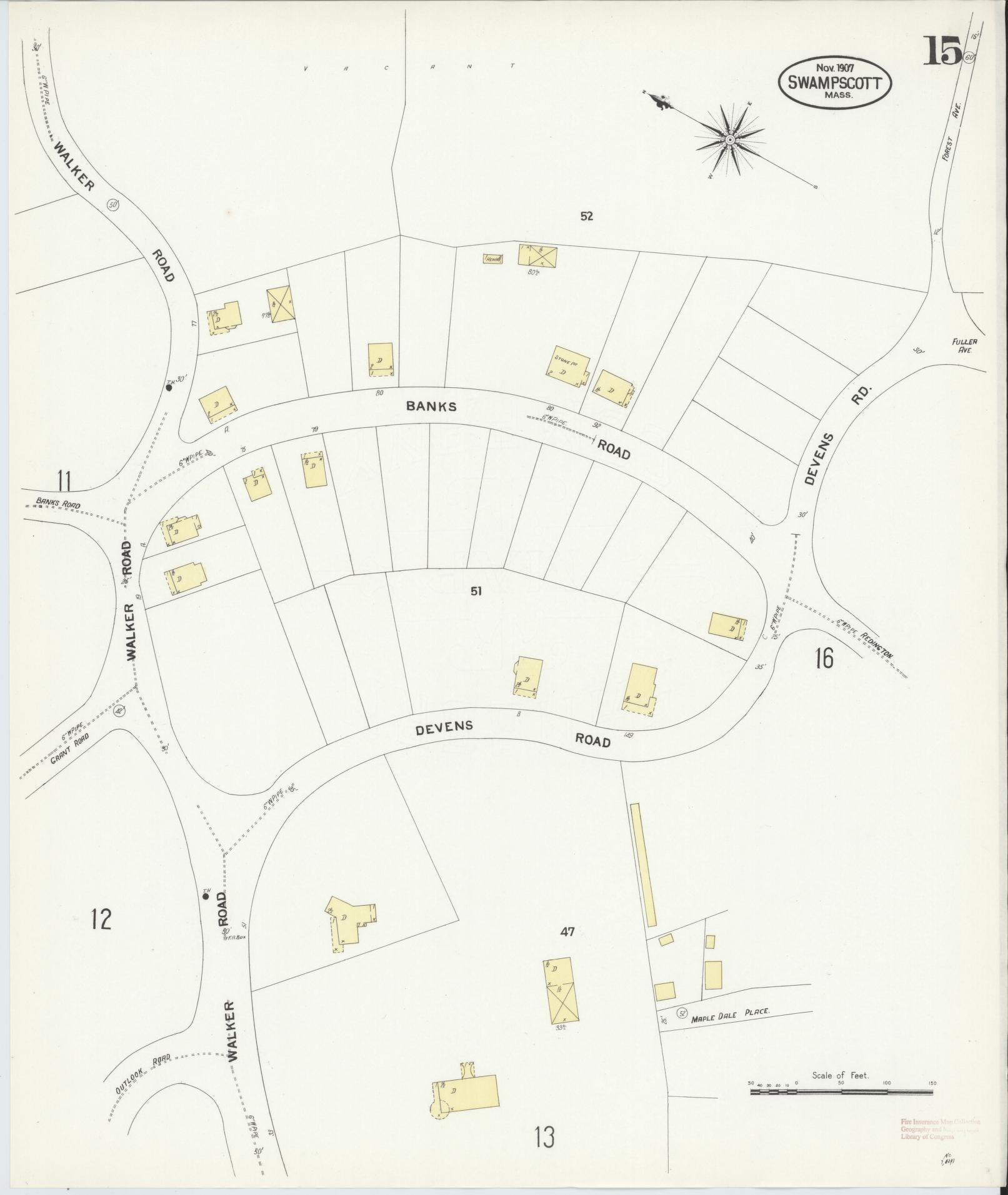 Sanborn Fire Insurance Map from Swampscott, Essex County, Massachusetts (1907), Sheet #0015 - Historic Sanborn Fire Insurance Map Print, vintage old map wall art, antique decor, genealogy gift, Massachusetts Massachusetts map