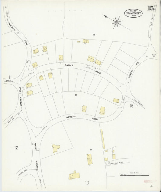 Sanborn Fire Insurance Map from Swampscott, Essex County, Massachusetts (1907), Sheet #0015 - Historic Sanborn Fire Insurance Map Print, vintage old map wall art, antique decor, genealogy gift, Massachusetts Massachusetts map
