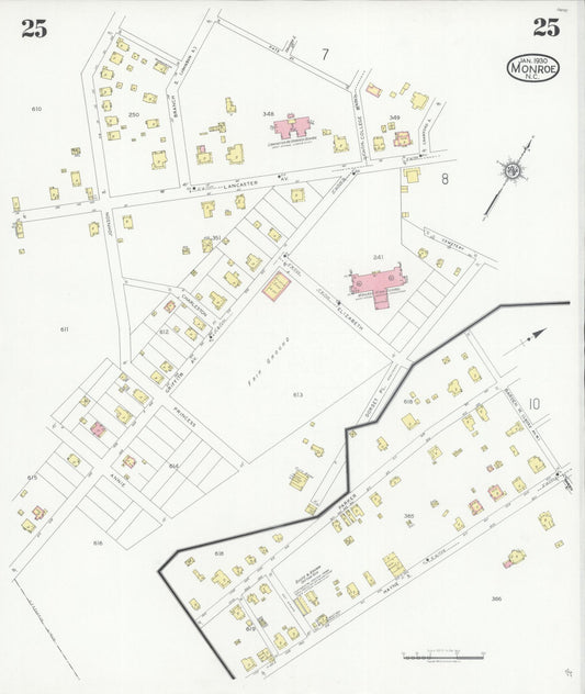 Sanborn Fire Insurance Map from Monroe, Union County, North Carolina (1930), Sheet #0025 - Historic Sanborn Fire Insurance Map Print, vintage old map wall art, antique decor, genealogy gift, North Carolina North Carolina map
