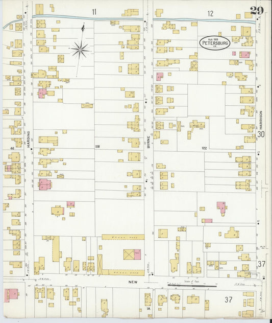 Sanborn Fire Insurance Map from Petersburg, Independent Cities, Virginia (1908), Sheet #0029 - Historic Sanborn Fire Insurance Map Print, vintage old map wall art, antique decor, genealogy gift, Virginia Virginia map