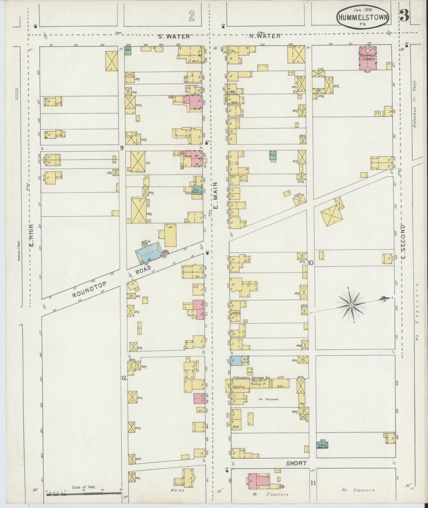 Sanborn Fire Insurance Map from Hummelstown, Dauphin County, Pennsylvania (1895), Sheet #0003 - Historic Sanborn Fire Insurance Map Print, vintage old map wall art, antique decor, genealogy gift, Pennsylvania Pennsylvania map