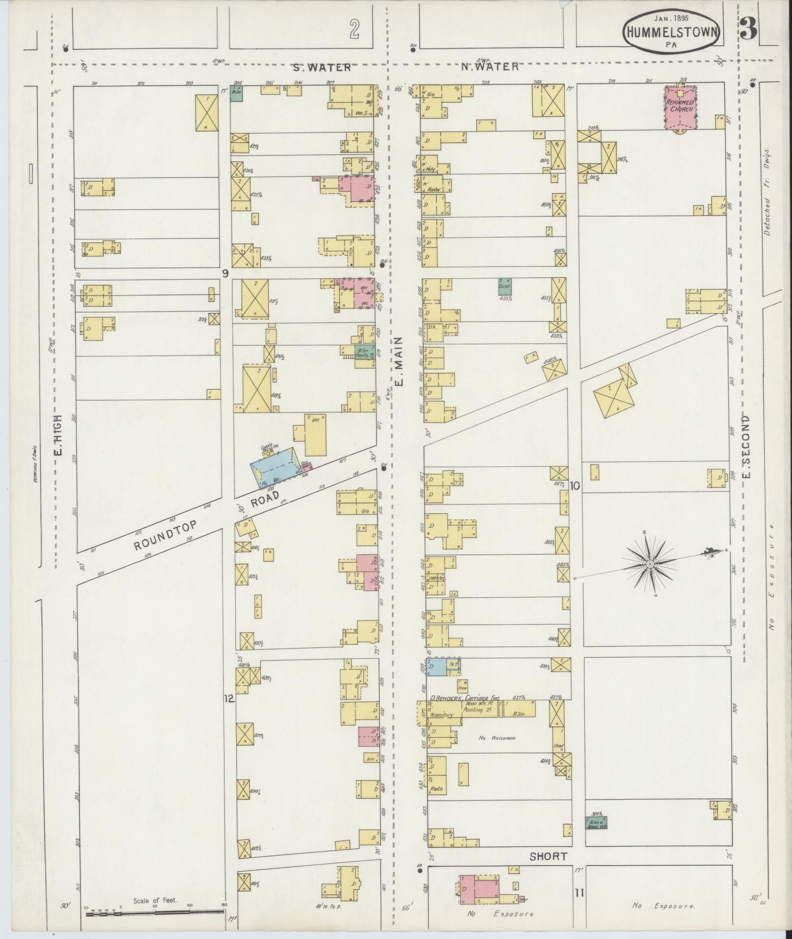 Sanborn Fire Insurance Map from Hummelstown, Dauphin County, Pennsylvania (1895), Sheet #0003 - Historic Sanborn Fire Insurance Map Print, vintage old map wall art, antique decor, genealogy gift, Pennsylvania Pennsylvania map