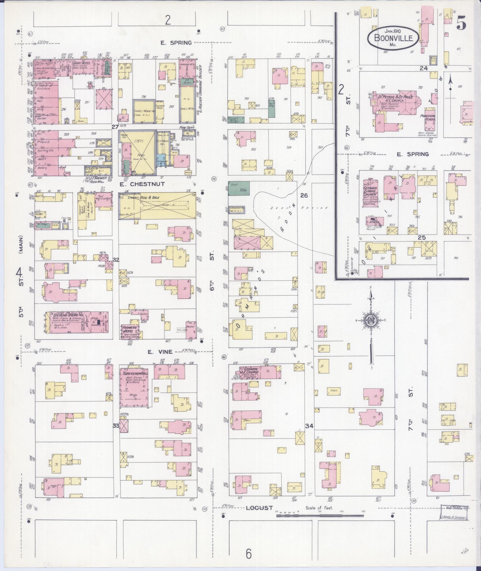 Sanborn Fire Insurance Map from Boonville, Cooper County, Missouri (1910), Sheet #0005 - Historic Sanborn Fire Insurance Map Print, vintage old map wall art, antique decor, genealogy gift, Missouri Missouri map