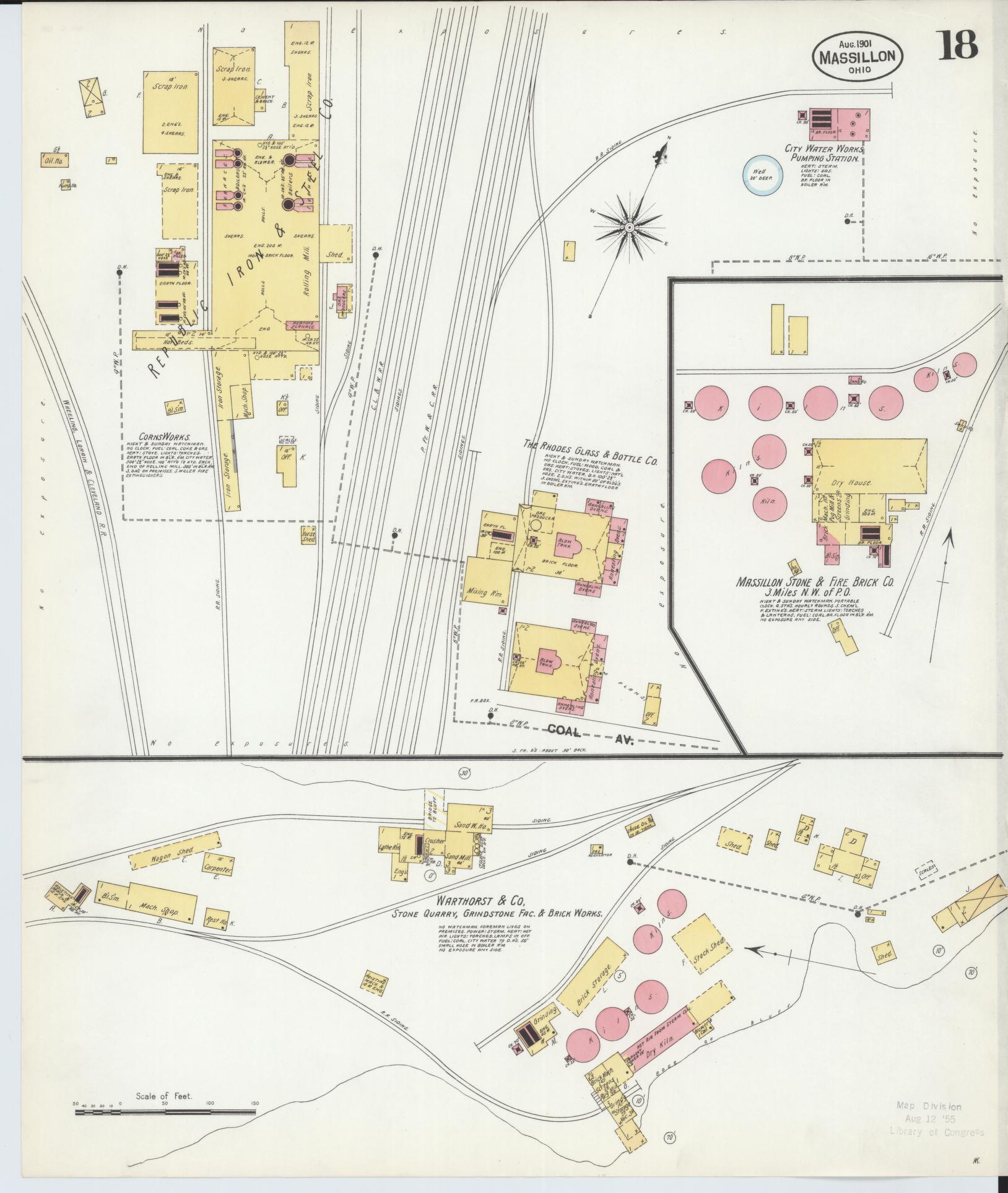 Sanborn Fire Insurance Map from Massillon, Stark County, Ohio (1901), Sheet #0018 - Historic Sanborn Fire Insurance Map Print, vintage old map wall art, antique decor, genealogy gift, Ohio Ohio map