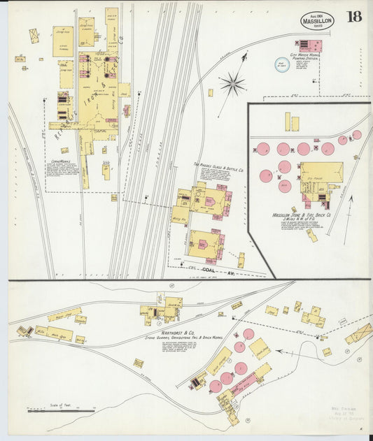 Sanborn Fire Insurance Map from Massillon, Stark County, Ohio (1901), Sheet #0018 - Historic Sanborn Fire Insurance Map Print, vintage old map wall art, antique decor, genealogy gift, Ohio Ohio map