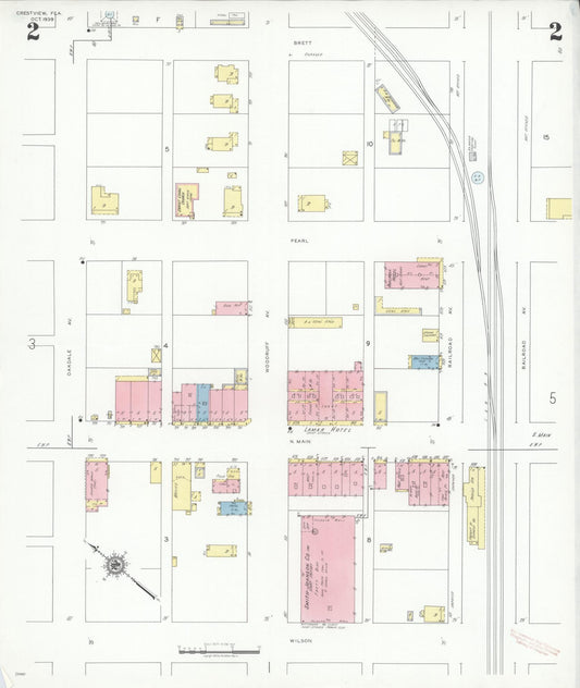 Sanborn Fire Insurance Map from Crestview, Okaloosa County, Florida (1939), Sheet #0002 - Historic Sanborn Fire Insurance Map Print, vintage old map wall art, antique decor, genealogy gift, Florida Florida map