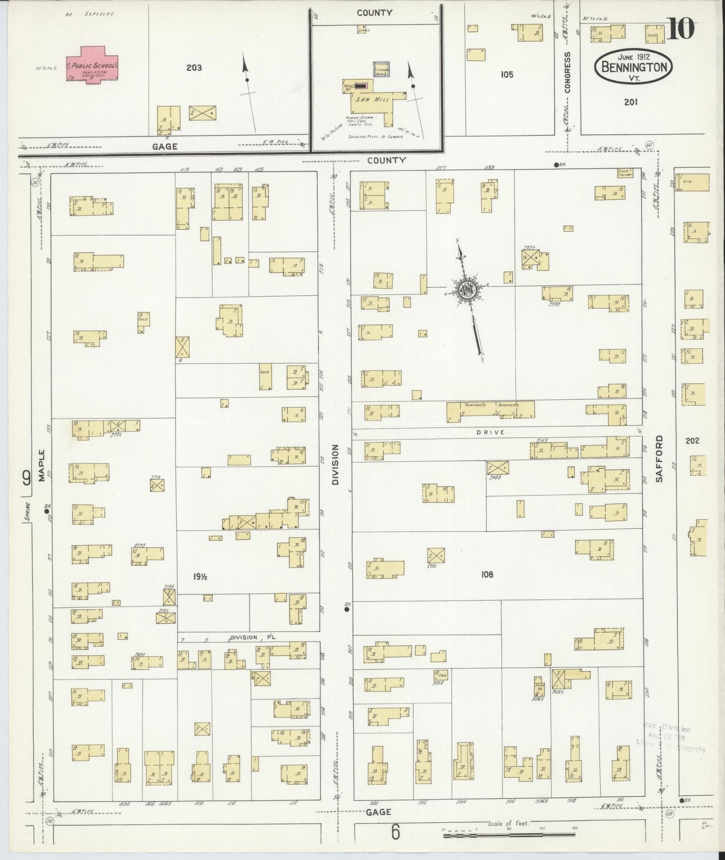 Sanborn Fire Insurance Map from Bennington, Bennington County, Vermont (1912), Sheet #0010 - Complete Map Set gallery image, historic Sanborn map, vintage wall art, Vermont Vermont