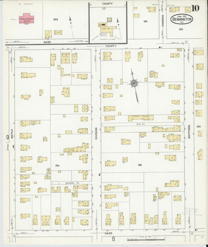 Sanborn Fire Insurance Map from Bennington, Bennington County, Vermont (1912), Sheet #0010 - Complete Map Set gallery image, historic Sanborn map, vintage wall art, Vermont Vermont