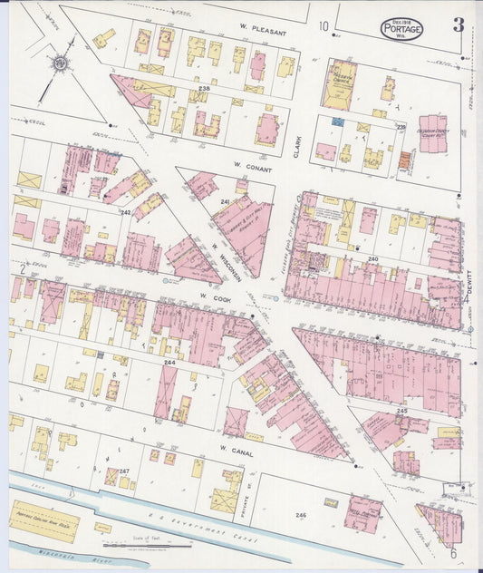 Sanborn Fire Insurance Map from Portage, Columbia County, Wisconsin (1918), Sheet #0003 - Historic Sanborn Fire Insurance Map Print, vintage old map wall art, antique decor, genealogy gift, Wisconsin Wisconsin map