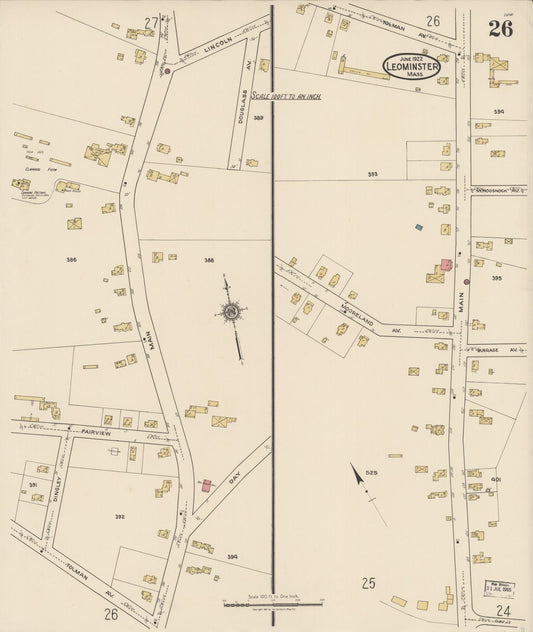 Sanborn Fire Insurance Map from Leominster, Worcester County, Massachusetts (1922), Sheet #0026 - Historic Sanborn Fire Insurance Map Print, vintage old map wall art, antique decor, genealogy gift, Massachusetts Massachusetts map